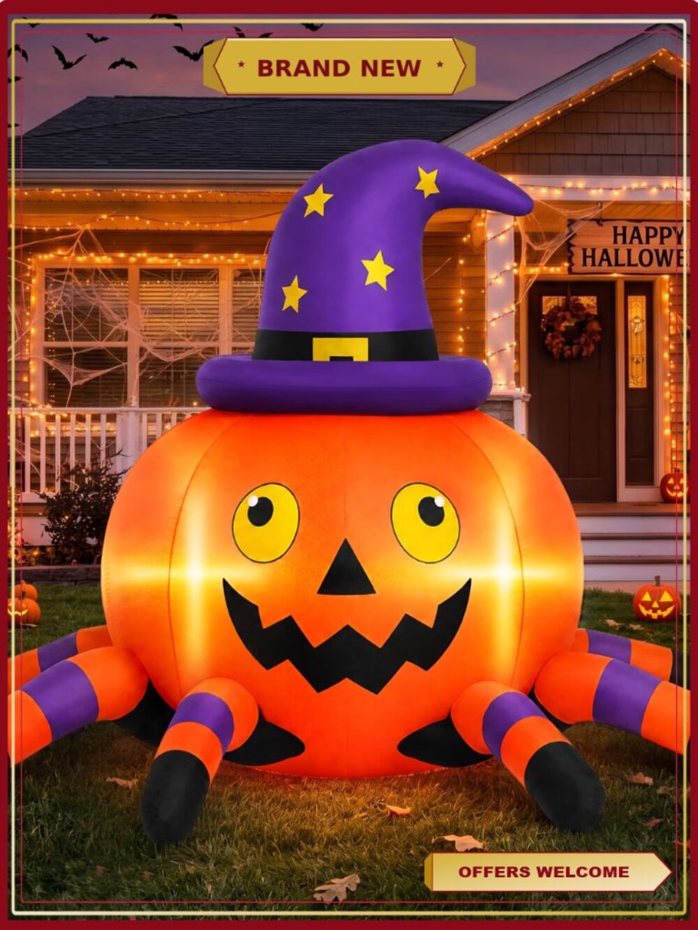 Halloween Inflatable Decoration Pumpkin Spider 6.2ft with LED Lights Outdoor